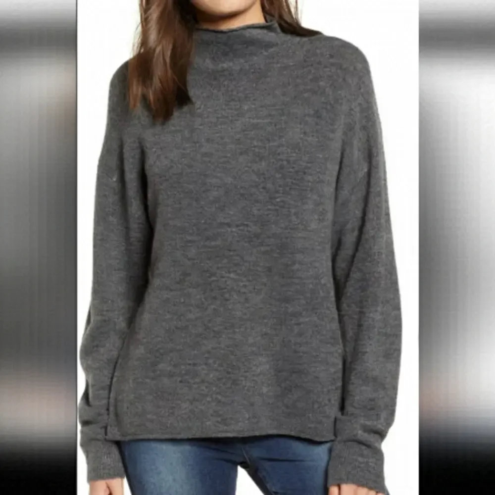 Leith Cozy Mock Neck Grey Sweater - Picture 1 of 6